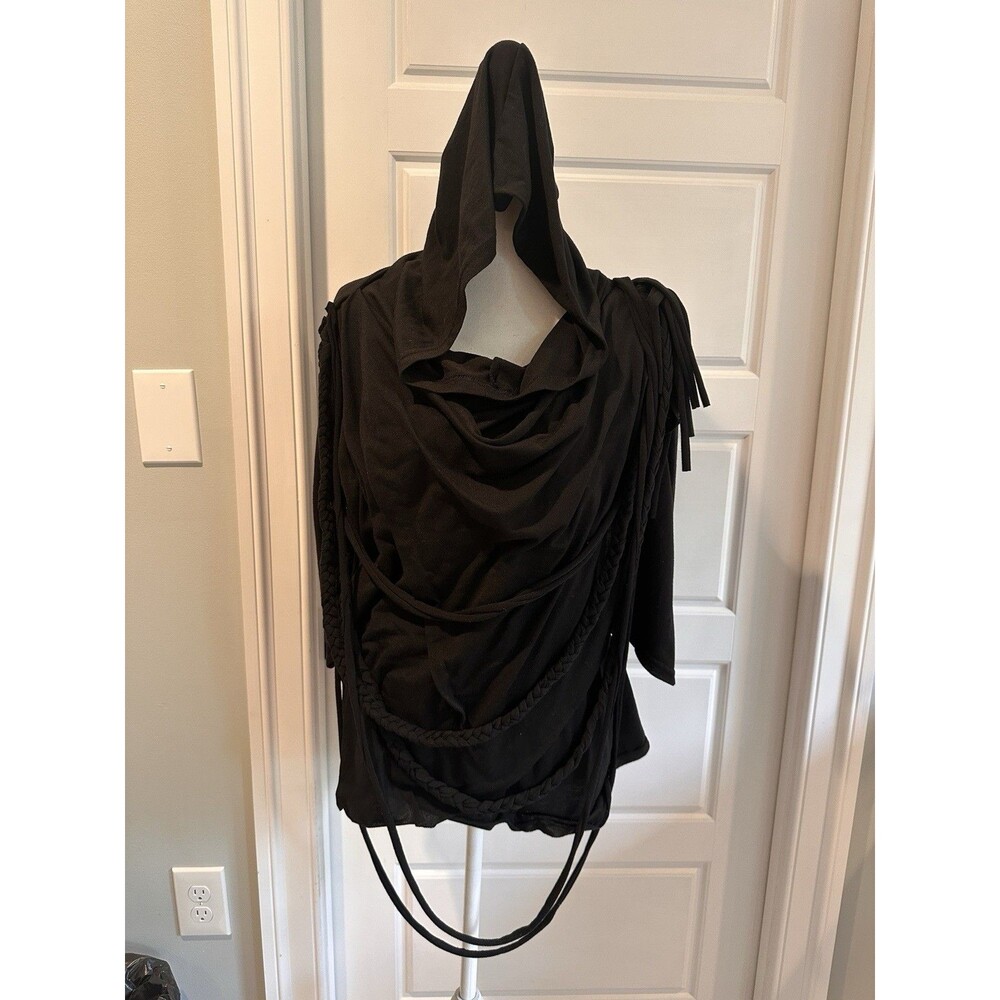 AOWOFS Men’s Black Gothic Cyberpunk Asymmetrical Braided Strap Hoodie Medium